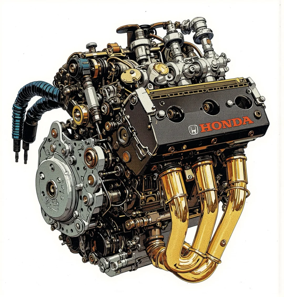 aigc复古未来50 机械之美，本田发动机