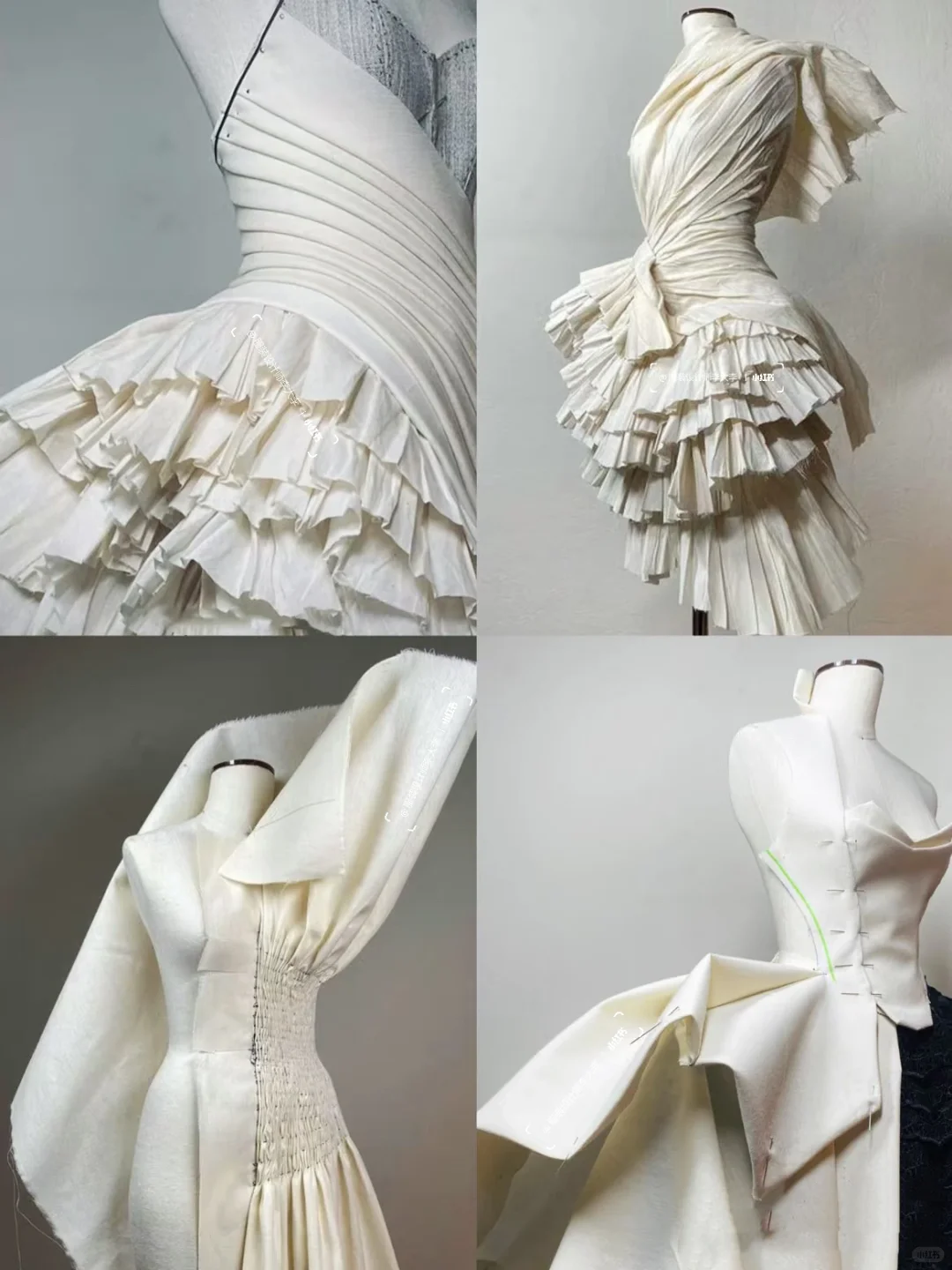 荷叶边和褶皱元素技法在白胚布上的完美呈现