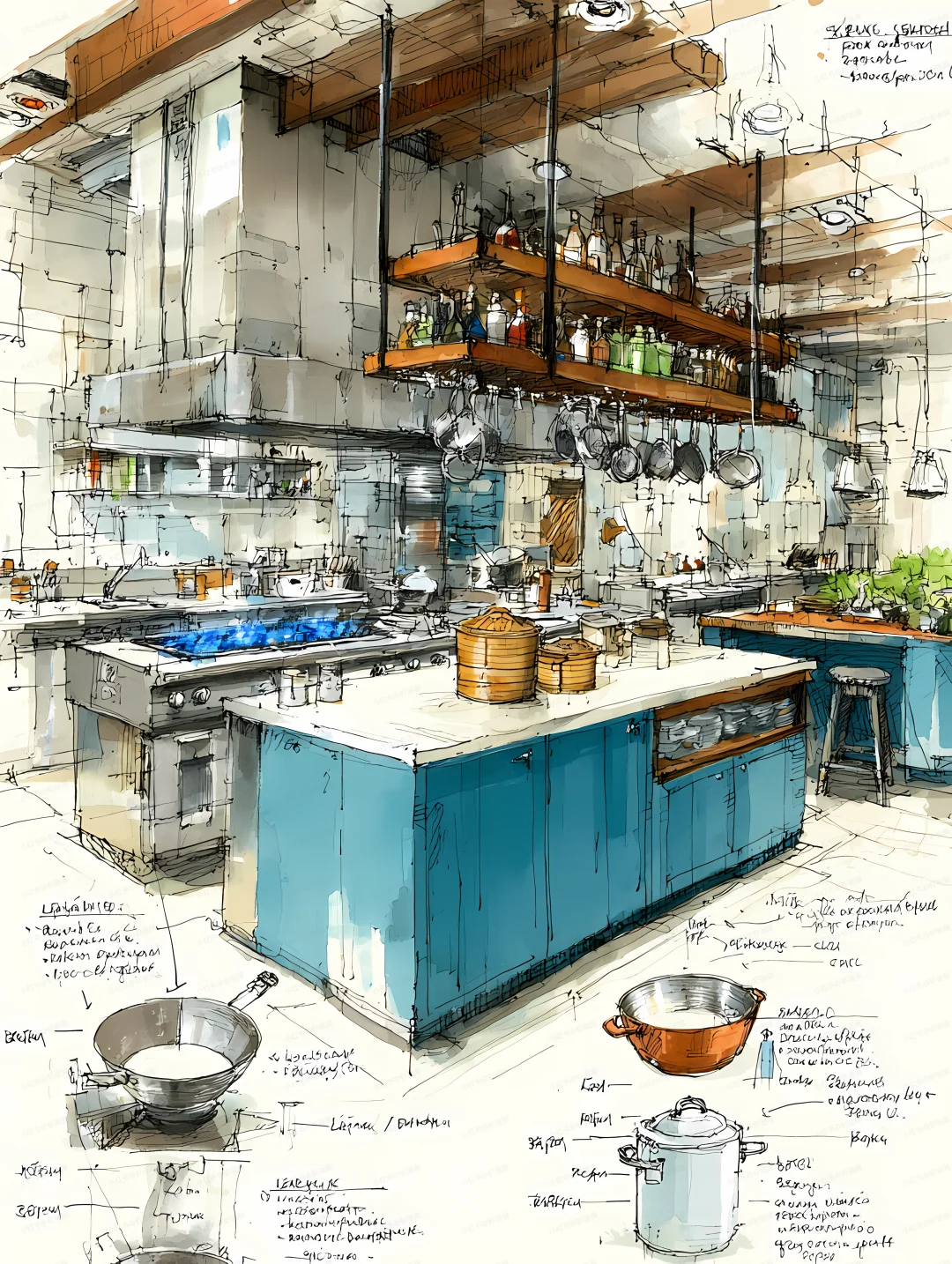 中餐厅中央厨房一角|提示词分享