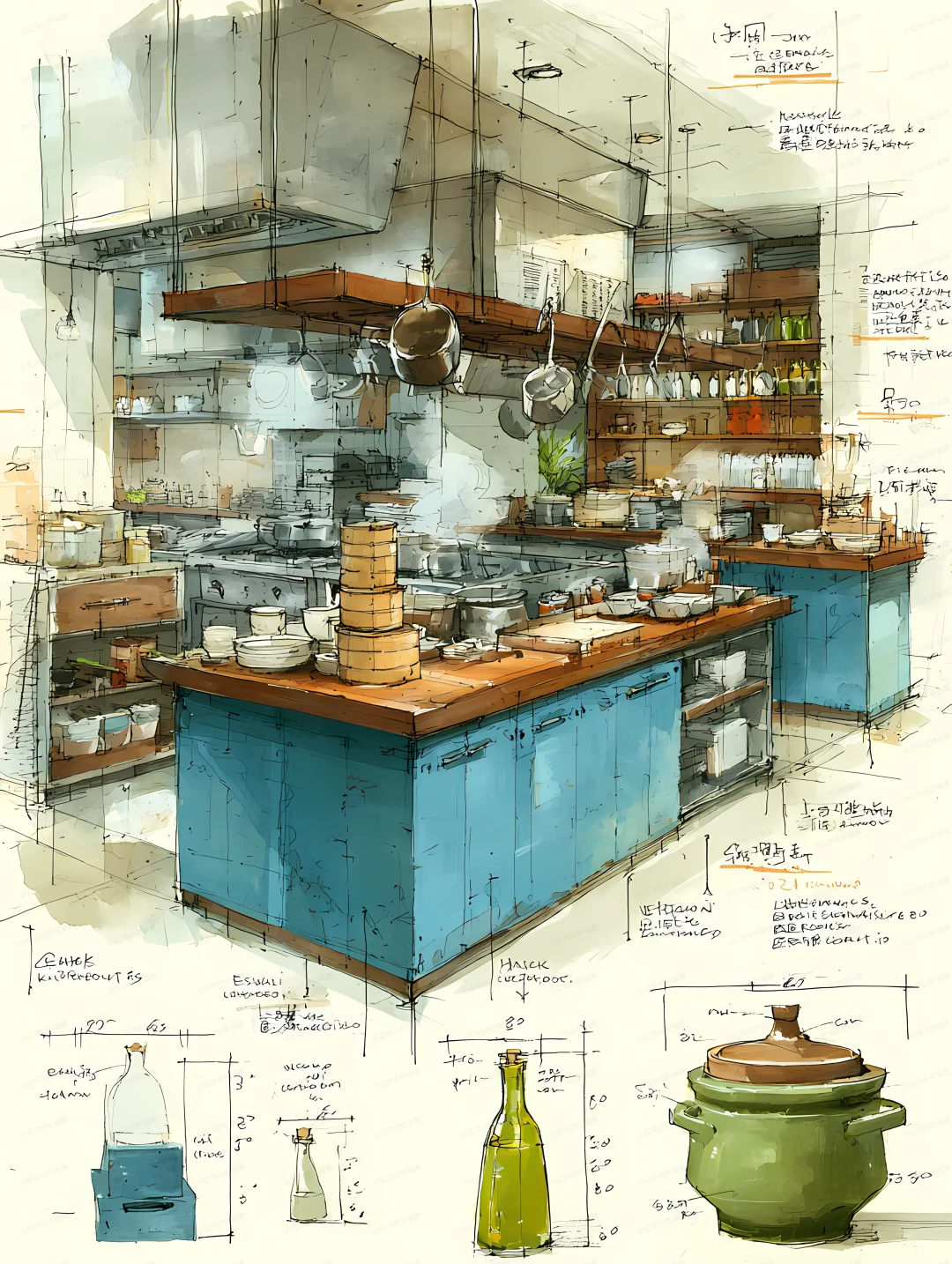 中餐厅中央厨房一角|提示词分享