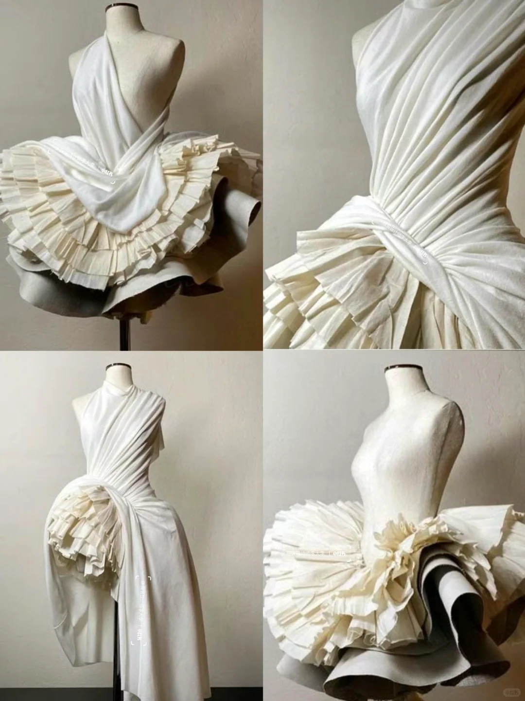 荷叶边和褶皱元素技法在白胚布上的完美呈现