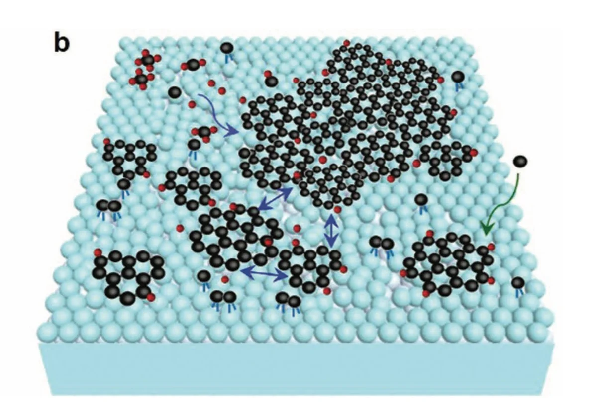 石英玻璃上石墨烯生长的示意图