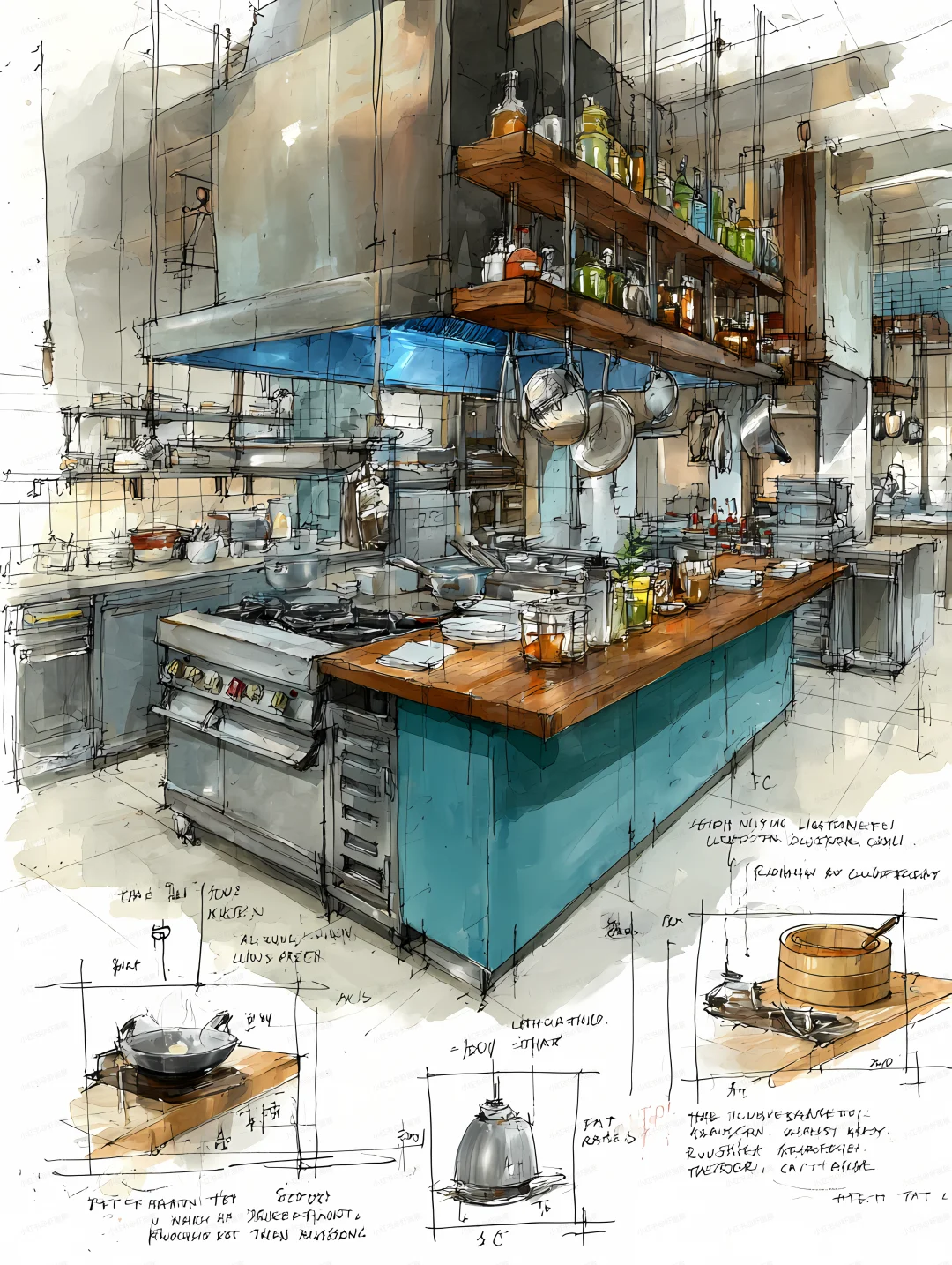 中餐厅中央厨房一角|提示词分享