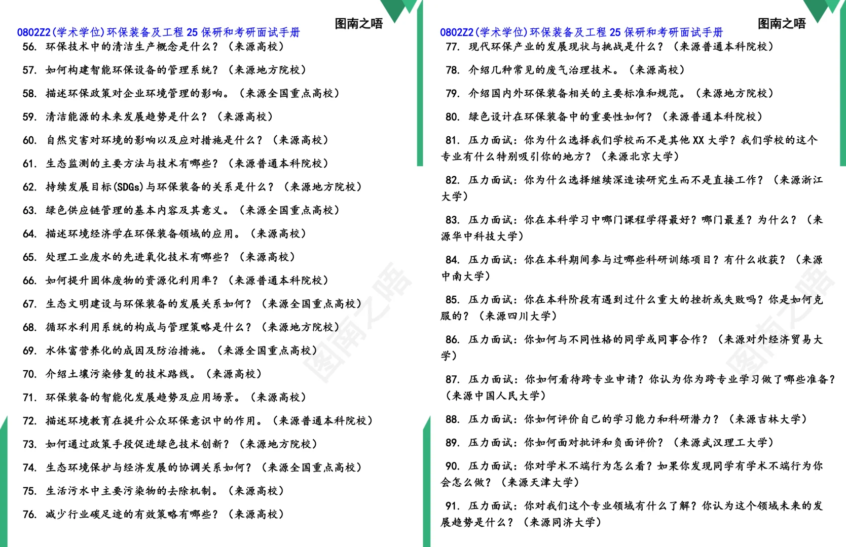25保研0802Z2(学术学位)环保装备及工程真题题库参考答案