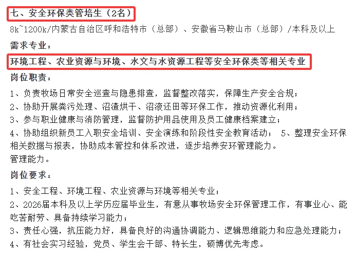 ［现代牧业集团］畜牧 动科 动医 资环等