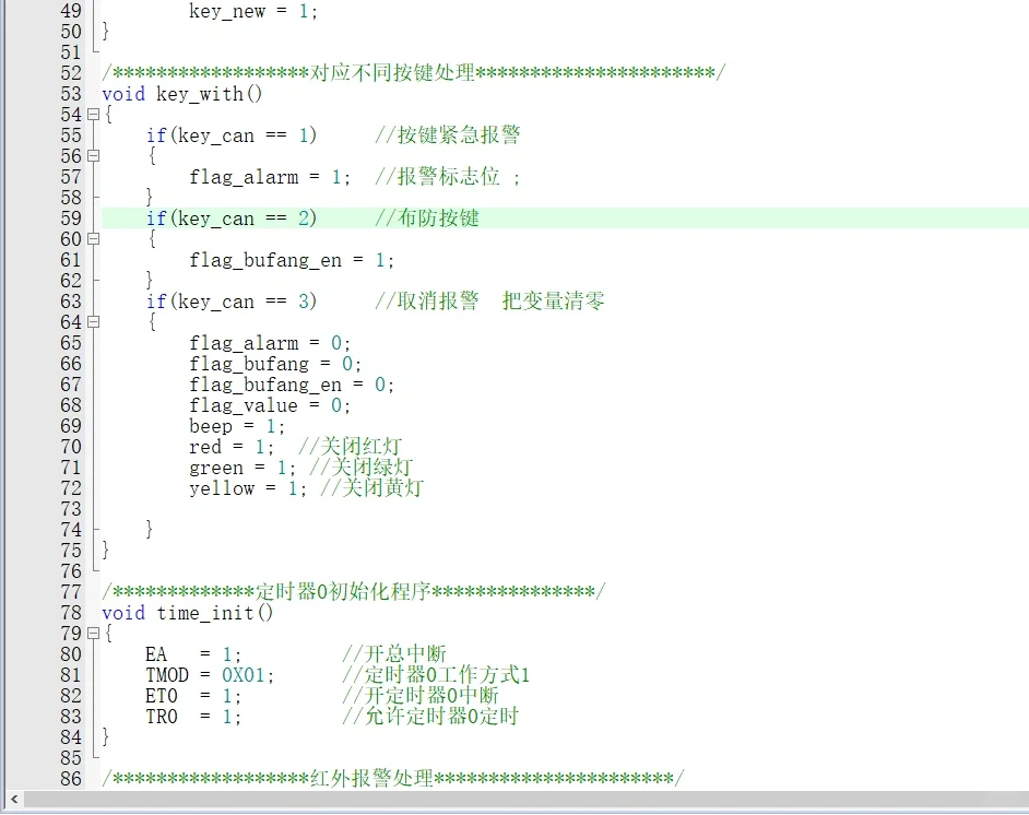 基于51单片机的红外防盗报警系统(程序+仿真
