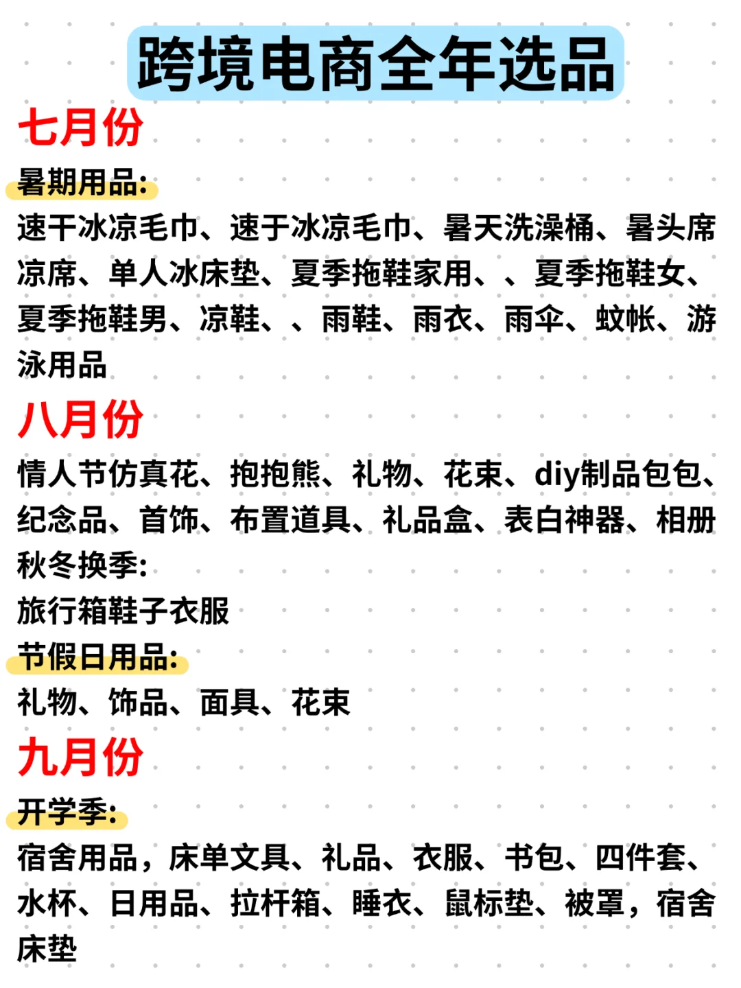 全年亚马逊选品来了！