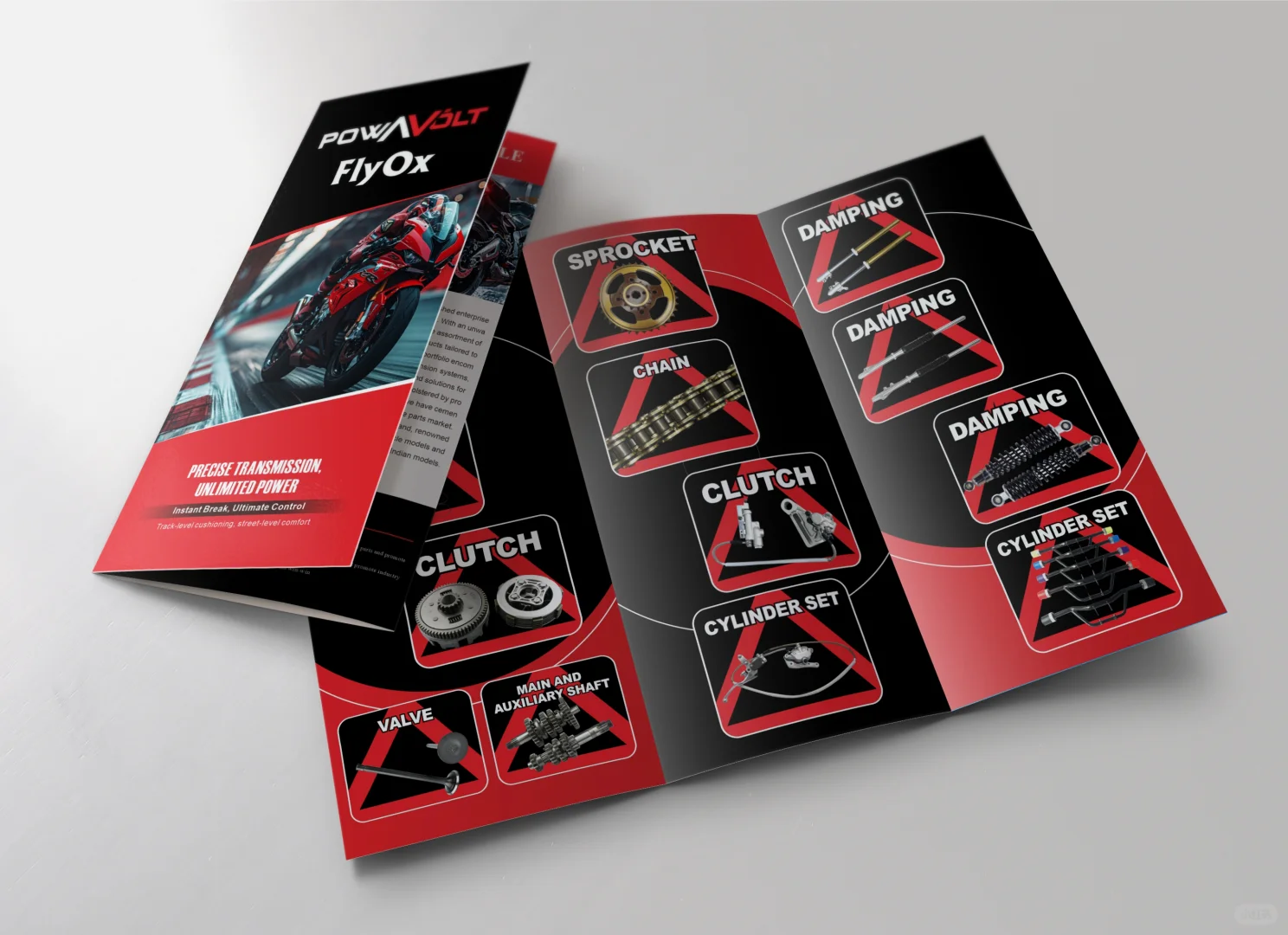 一家出口摩托车配件的三折页......