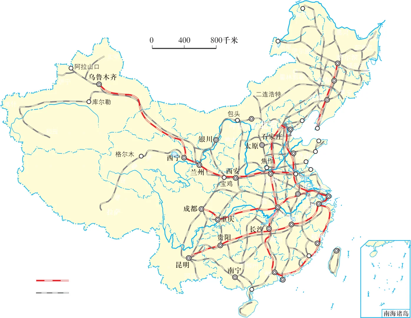 高清地图:铁路干线、水路运输、管道运输…