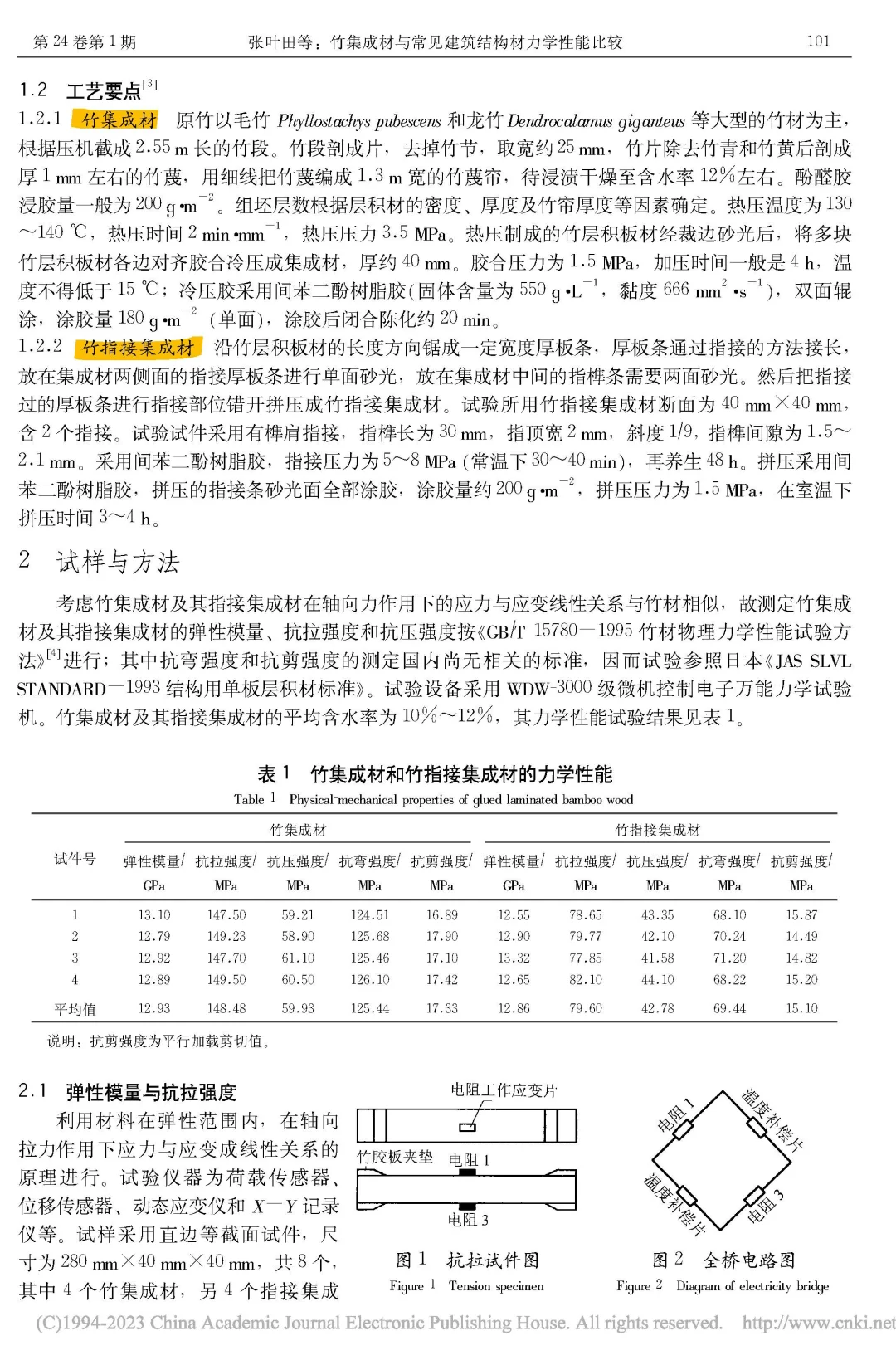竹集成材与常见建筑结构材力学性能比较