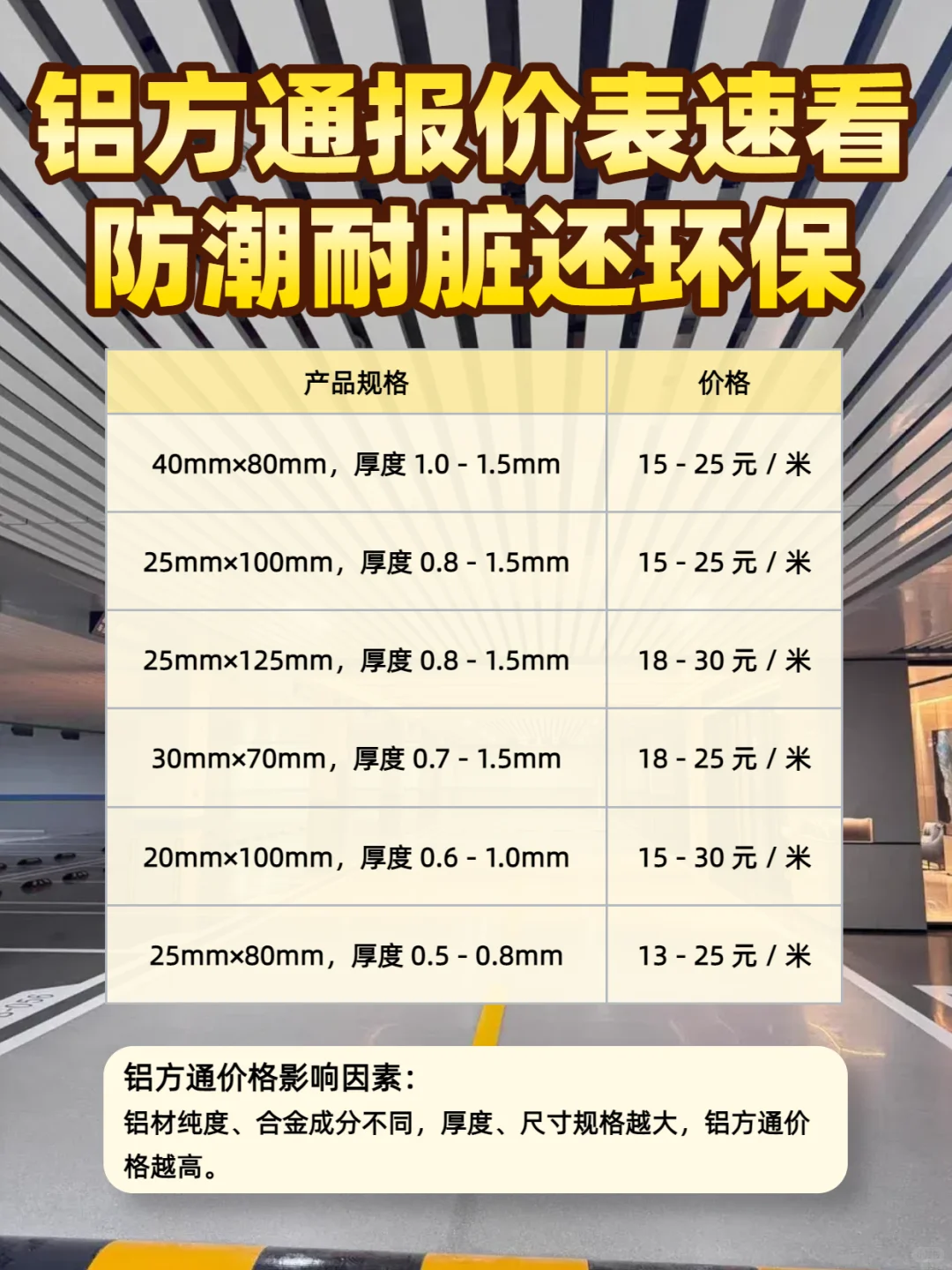 铝方通报价表速看：防潮耐脏还环保