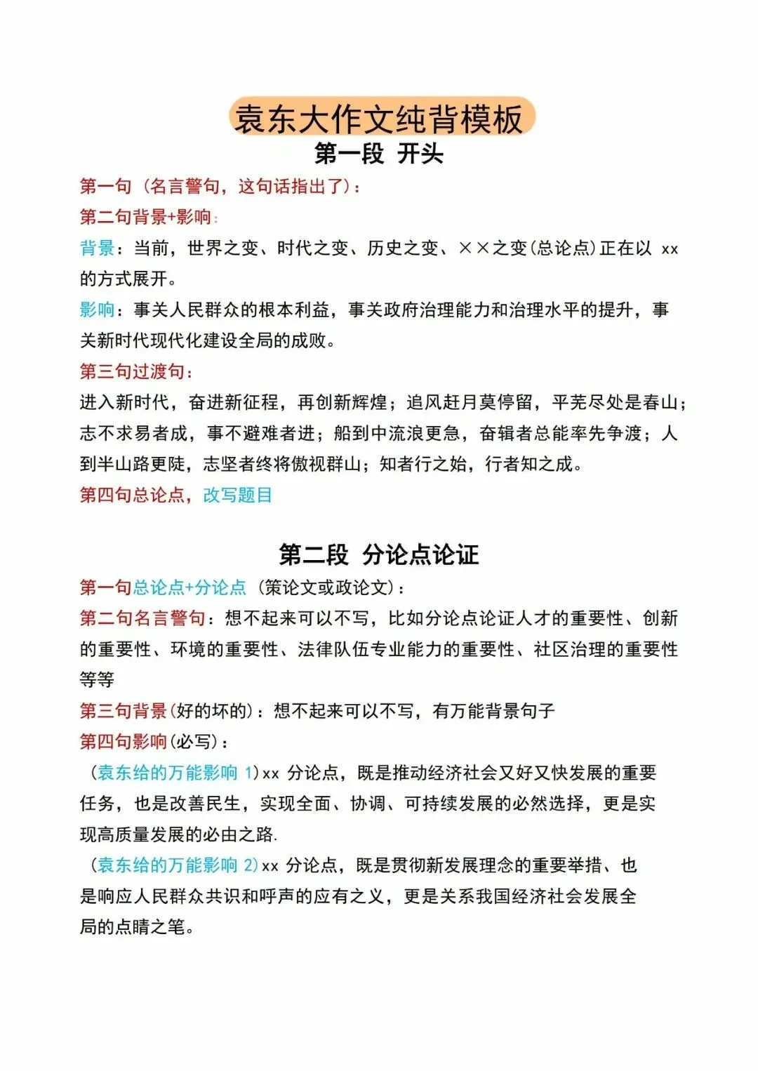 袁东大作文模板码住