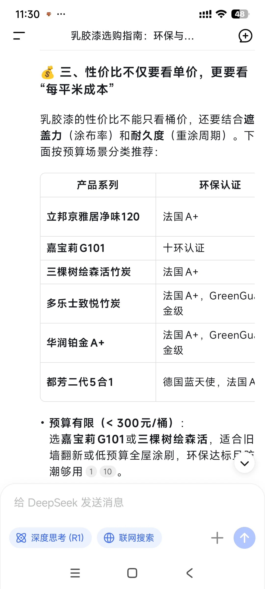 当我问deepseek怎么选乳胶漆