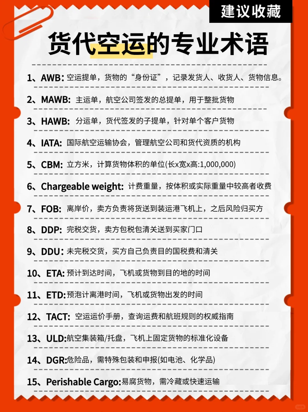 货代空运中的专业术语