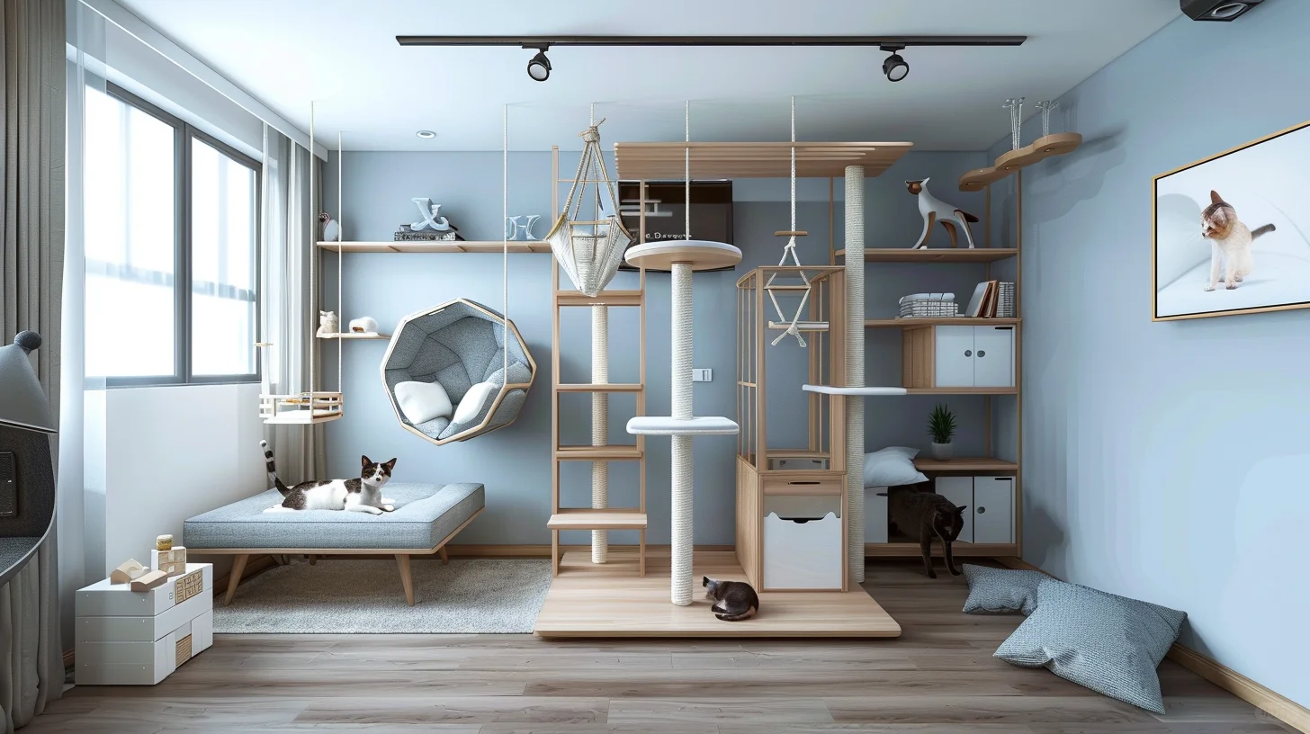 静谧浅蓝猫境｜东方极简宠物空间