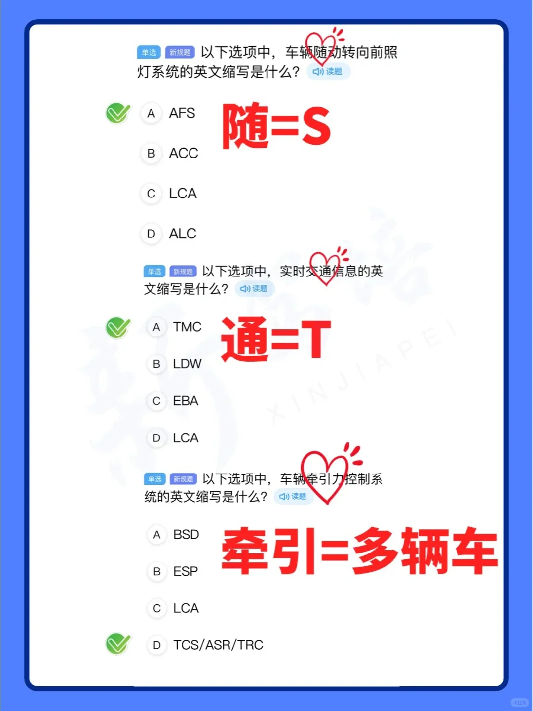 科目一最难记的英文缩写题,?住这篇就?了