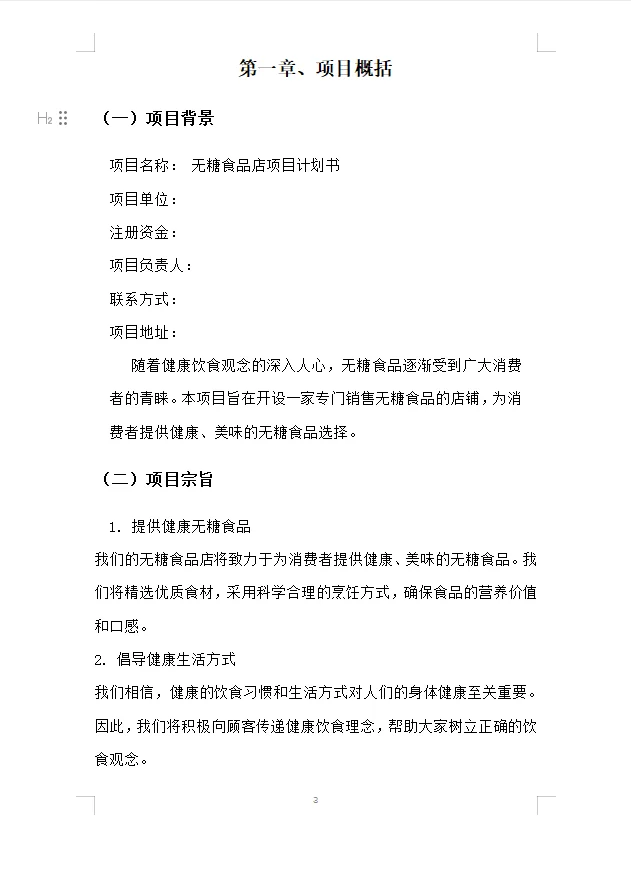 【无糖食品店】项目计划书