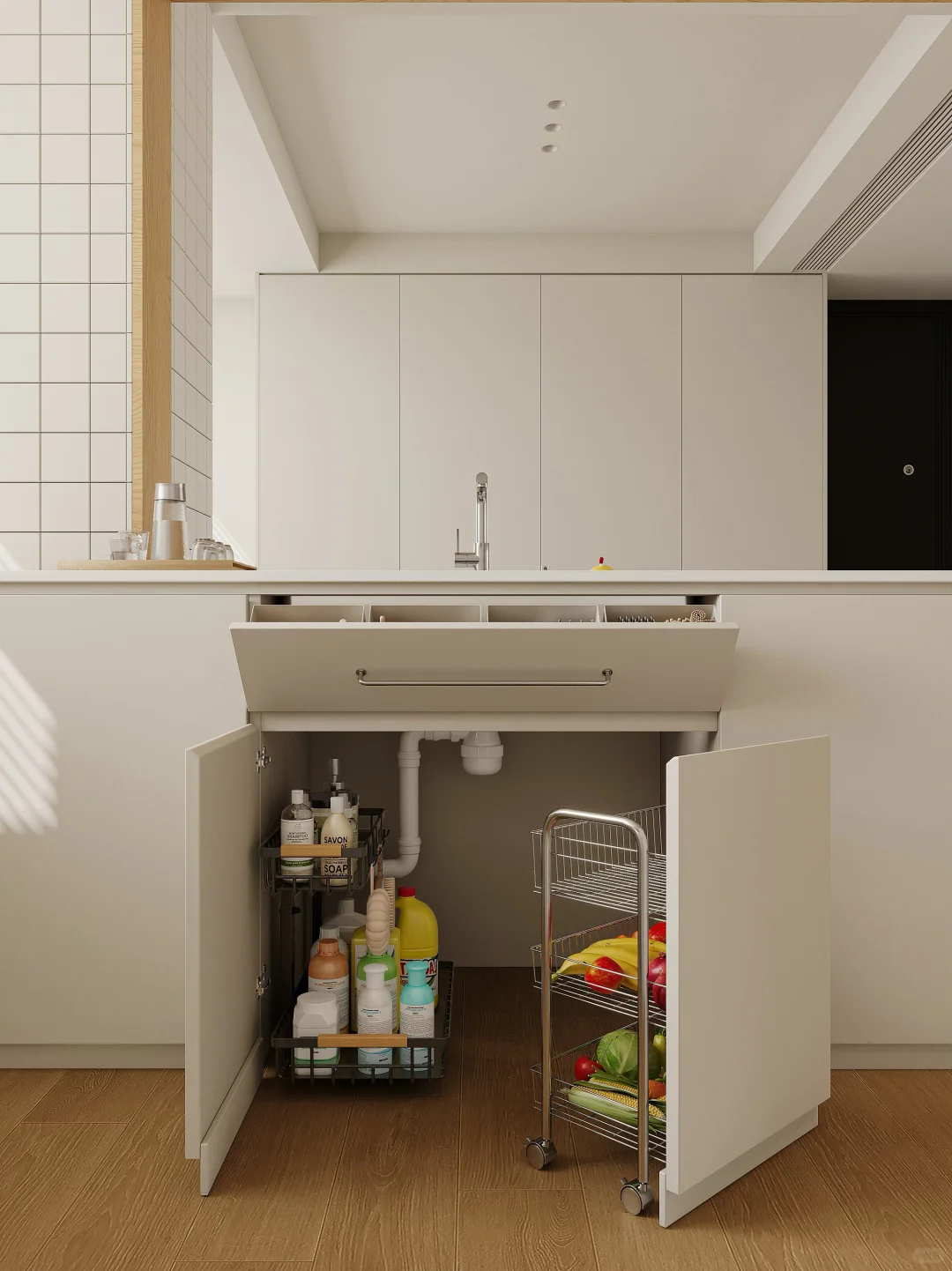 水槽下空间改造｜翻斗柜➕隐藏推车收纳力拉?