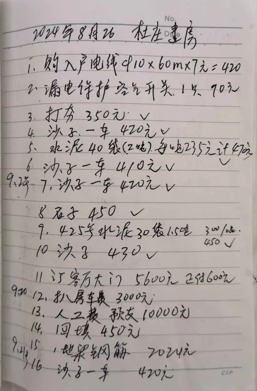 农村自建房，费用清单来啦！