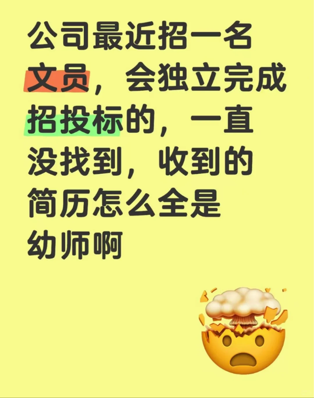 公司最近招一名文员，会独立完成招投标的