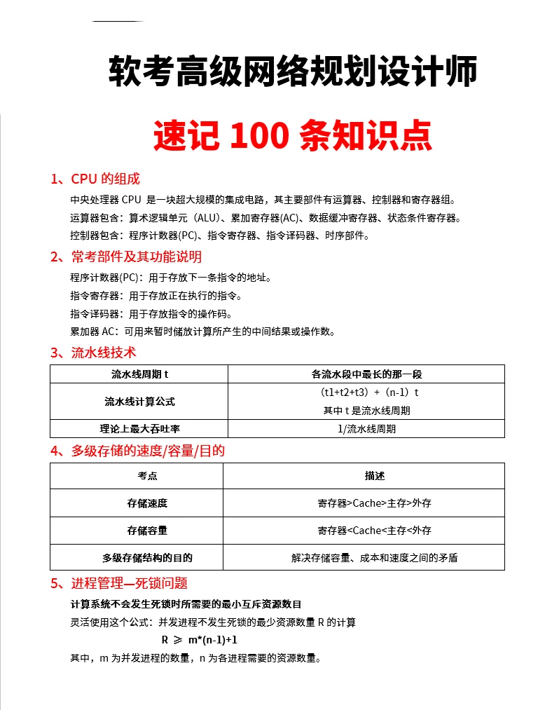 软考网络规划设计师速记100条知识点