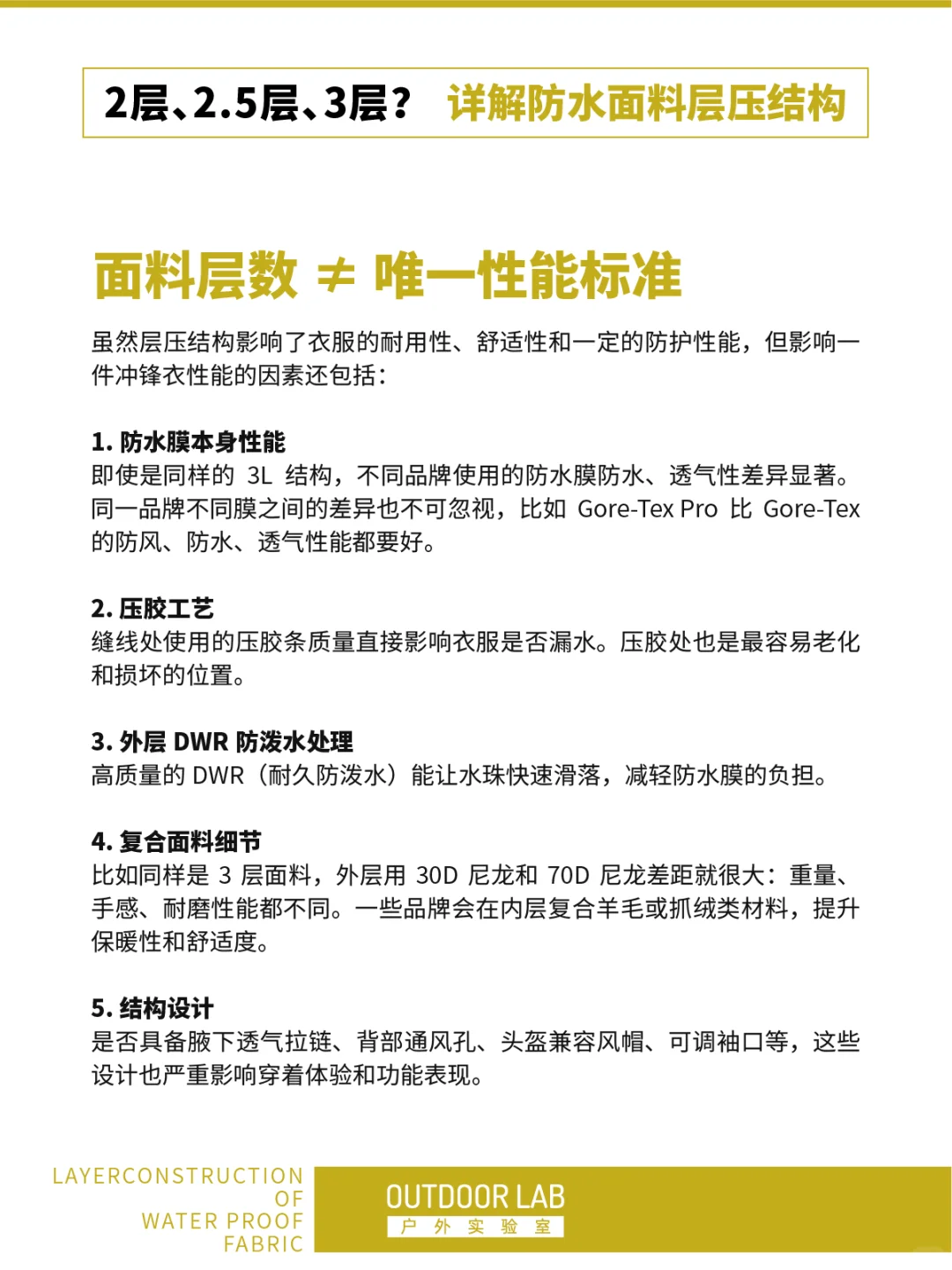 2层 / 2.5层 / 3层：冲锋衣面料层数详解