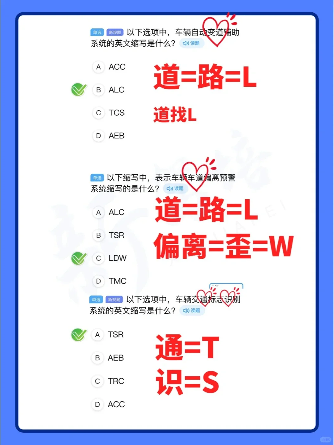 科目一最难记的英文缩写题,?住这篇就?了