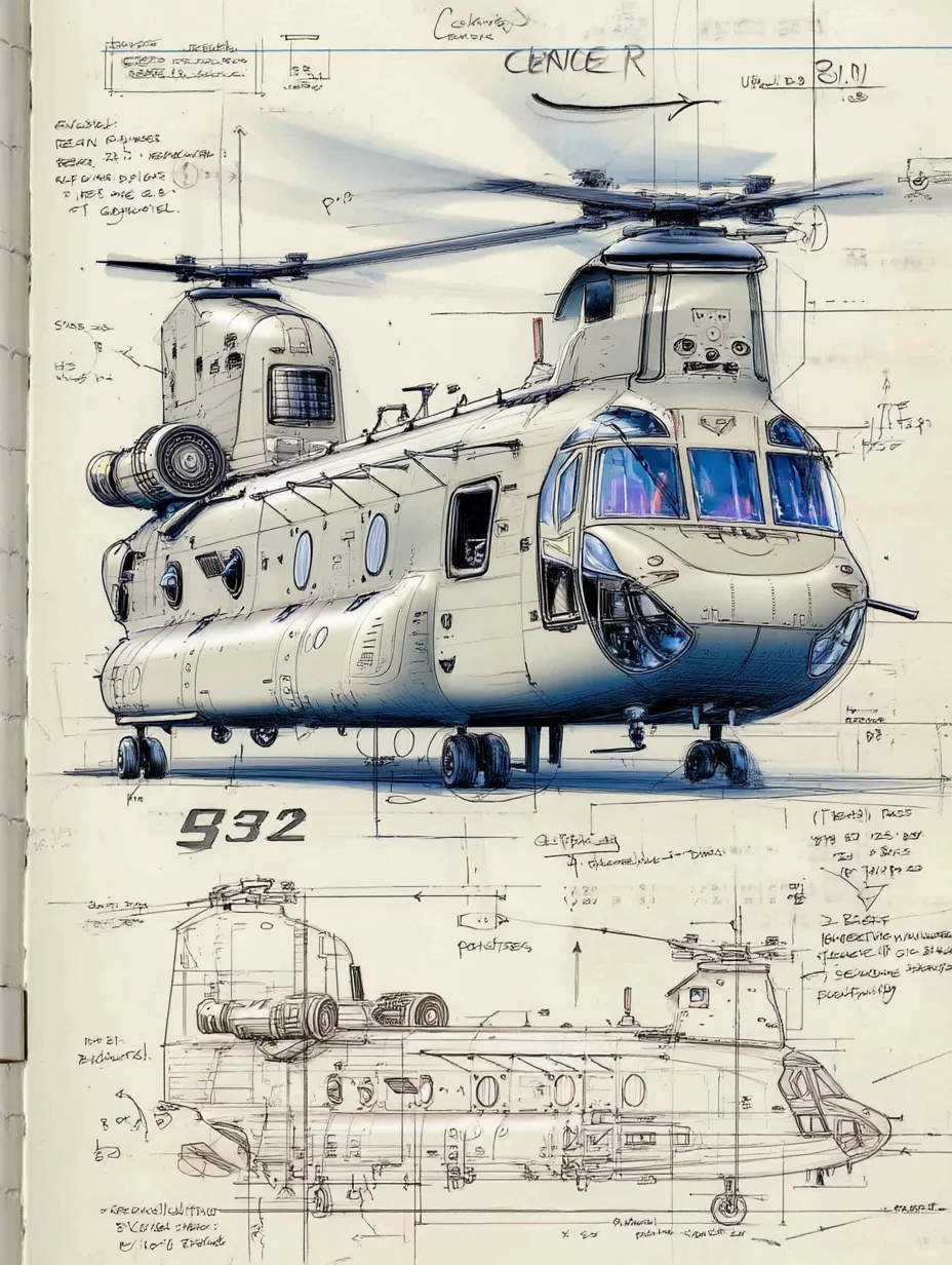 CH-47支奴干纵列双旋翼直升机|线条之美