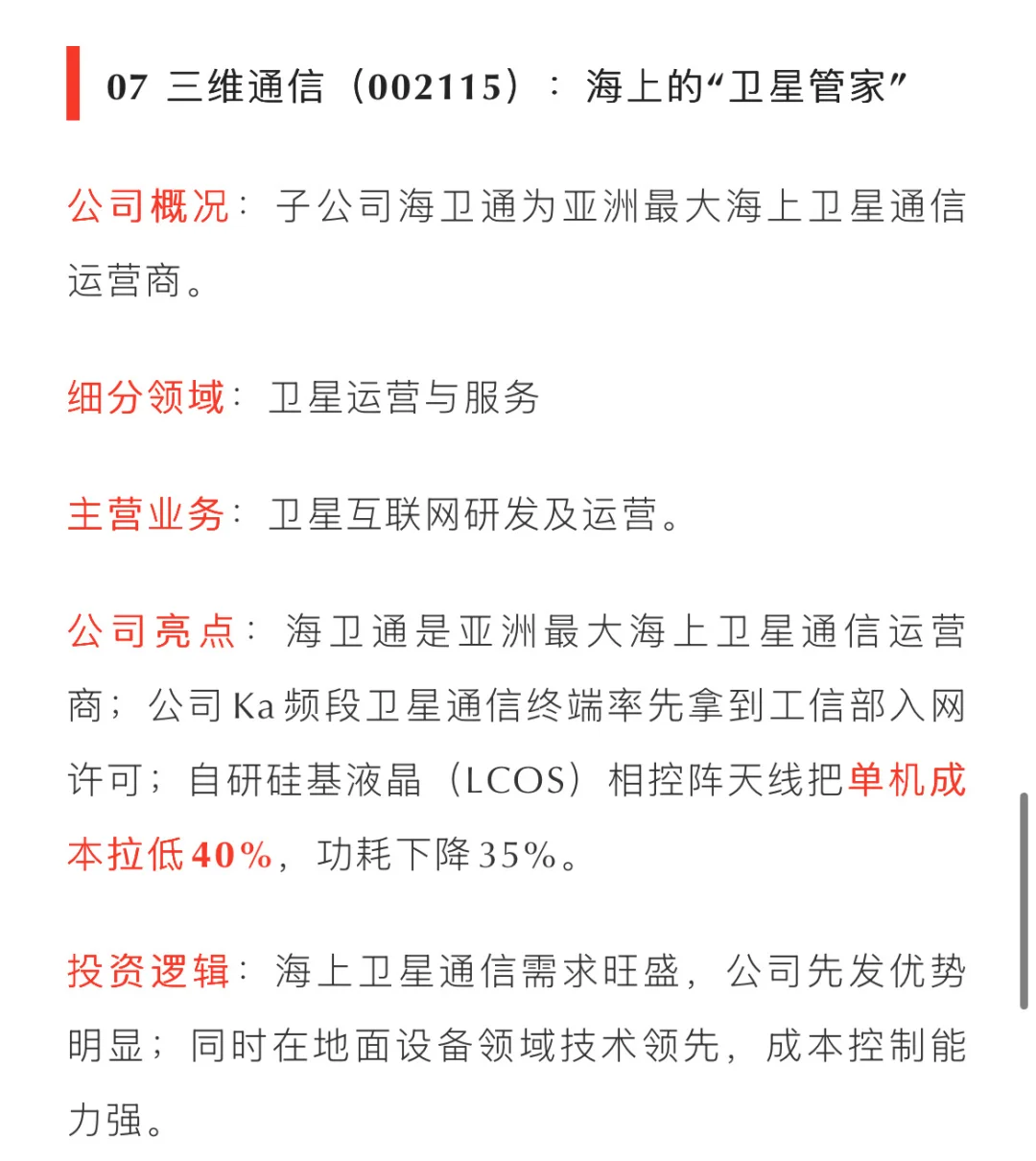 卫星通信十大核心企业