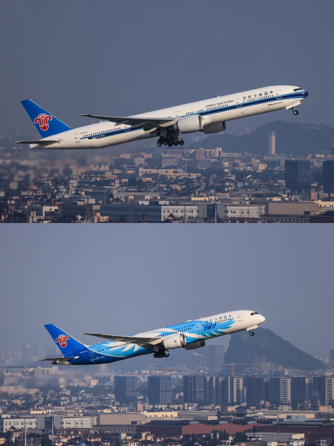 两架南航波音宽体HGH的24跑道起飞
