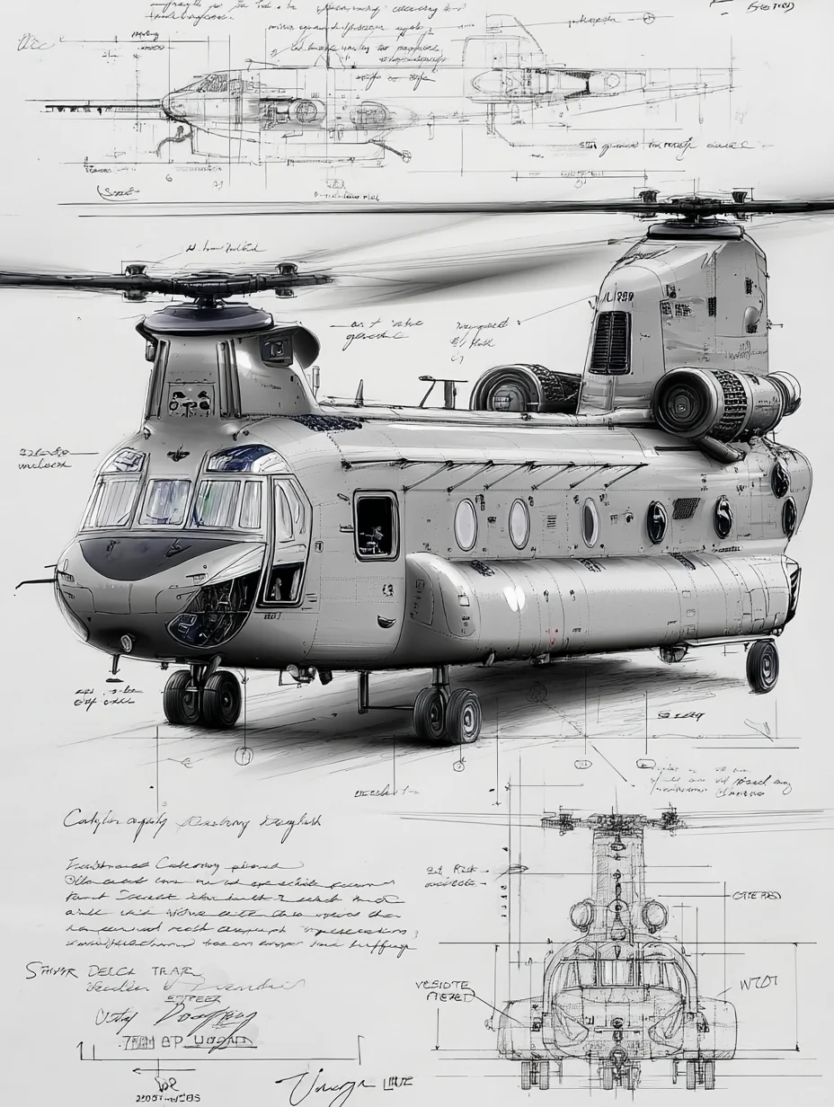 CH-47支奴干纵列双旋翼直升机|线条之美