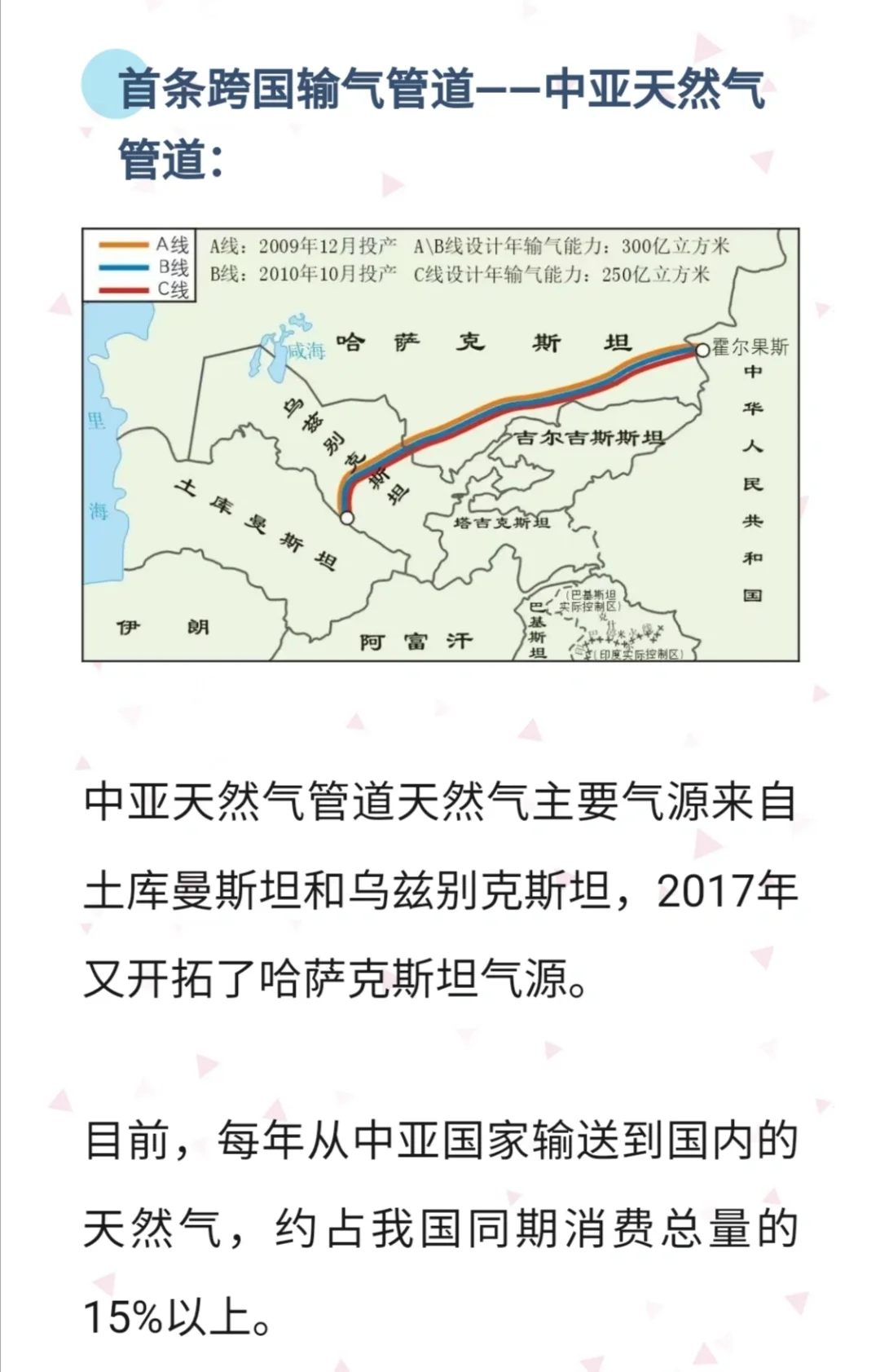 三条陆上天然气管道，供应41%的国内需求量