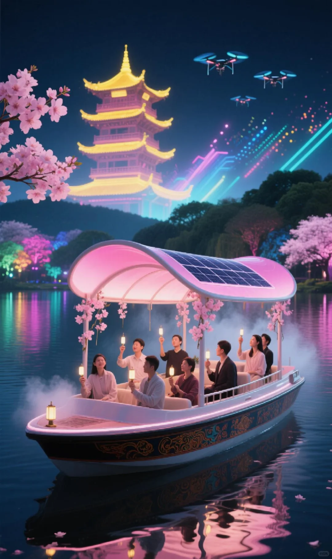 柔性曲面光伏+电动观光游船