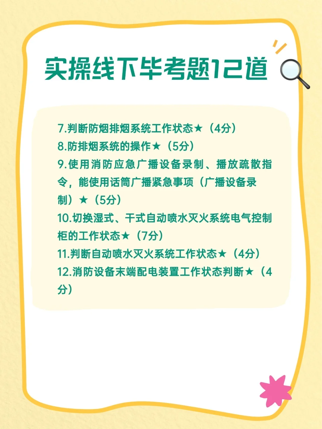 消防设施操作员｜中级实操线下毕考题12道！
