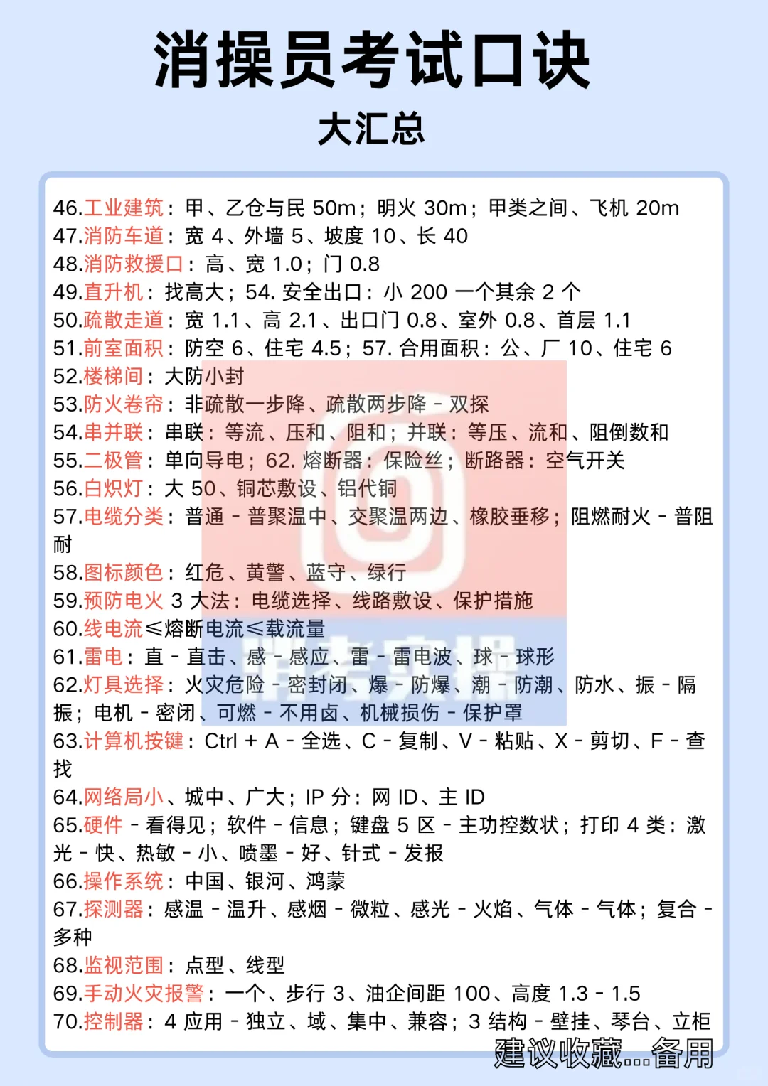 中级消防这些口诀，考试超有用