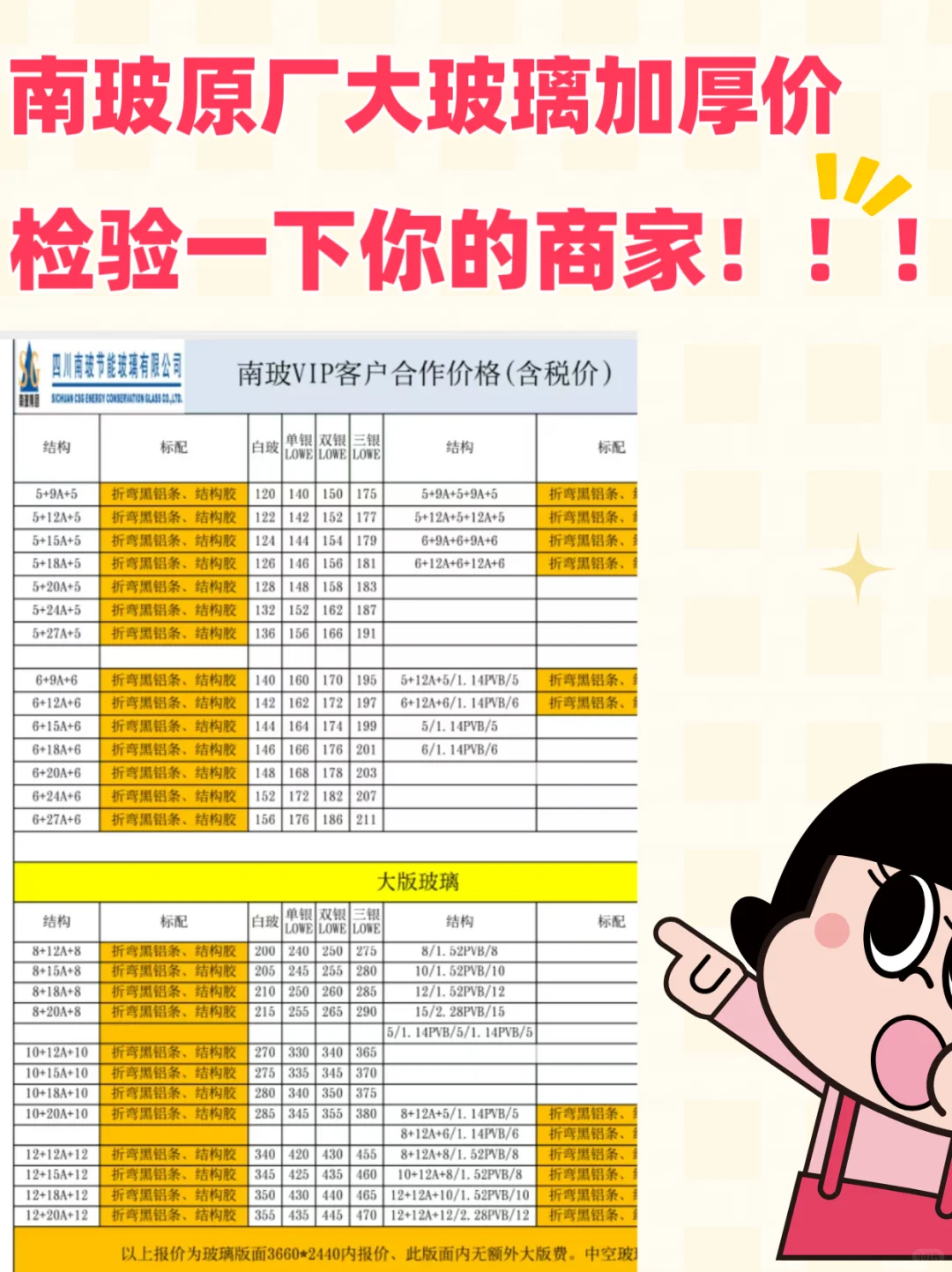 封窗避坑玻璃加厚！南玻原厂原片玻璃价格表