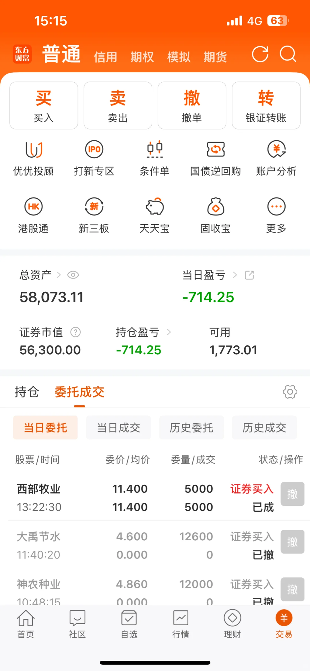 今日盈利1.7w 买入西部牧业 加仓赛力斯