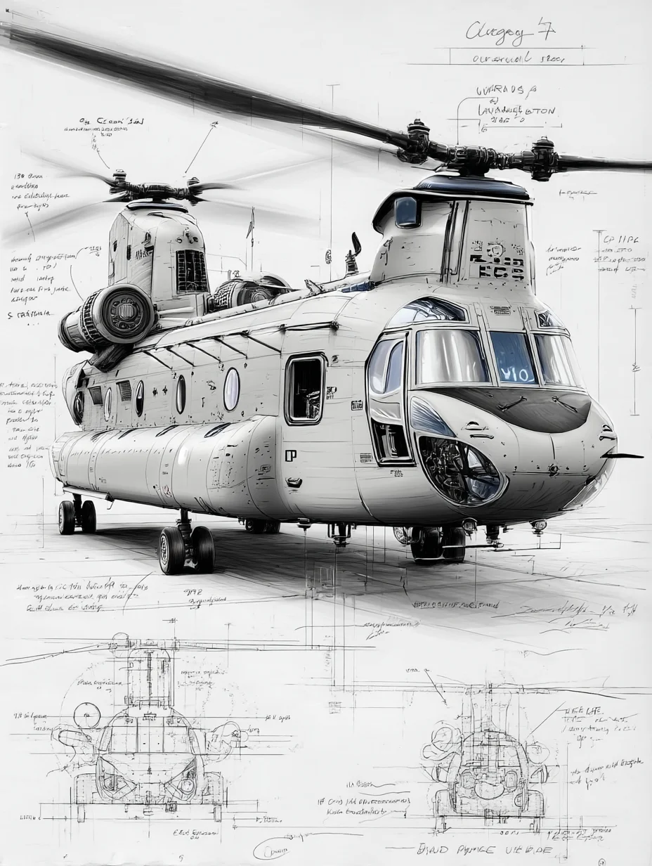 CH-47支奴干纵列双旋翼直升机|线条之美