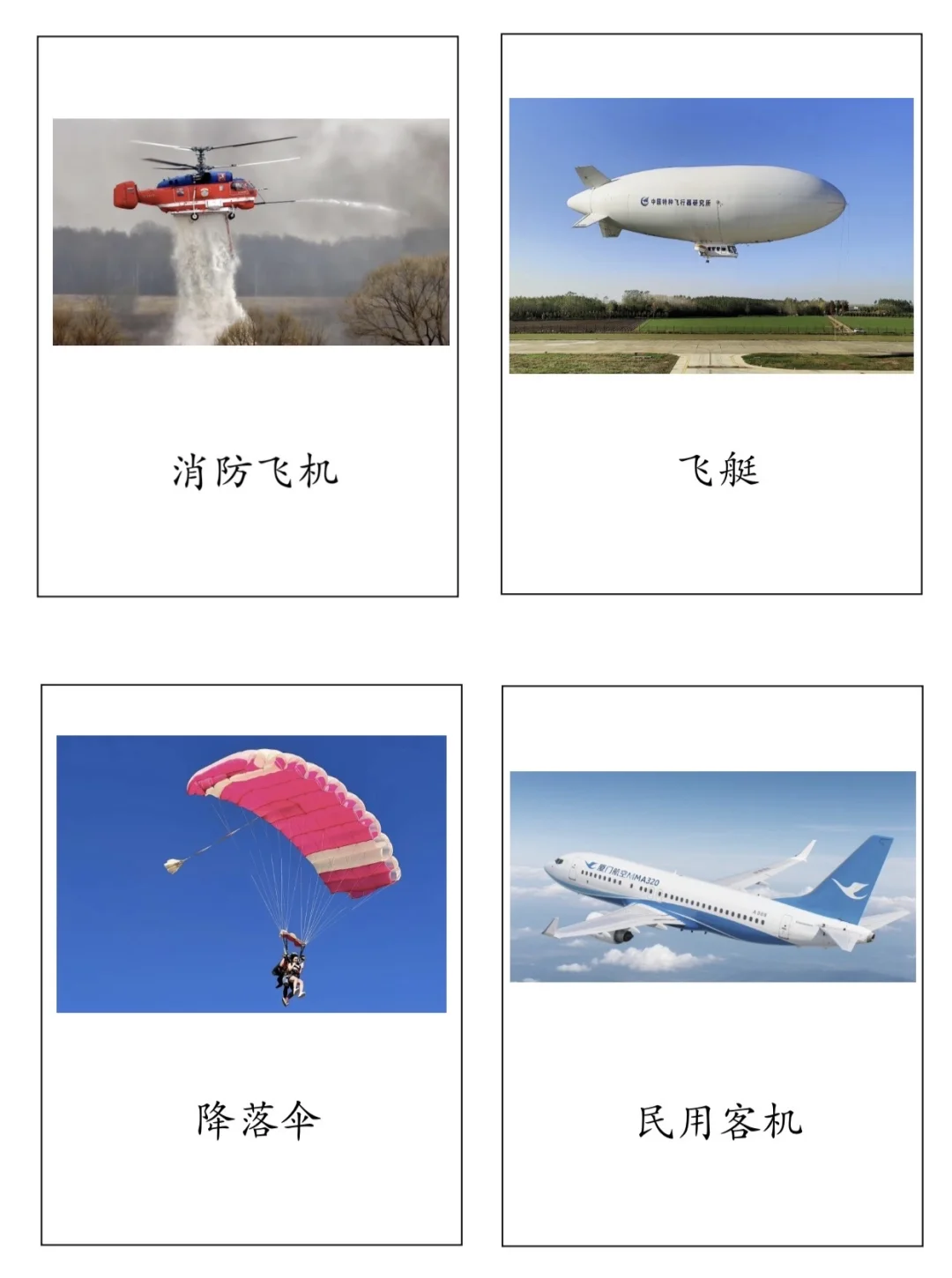 飞机的种类 分类卡片一