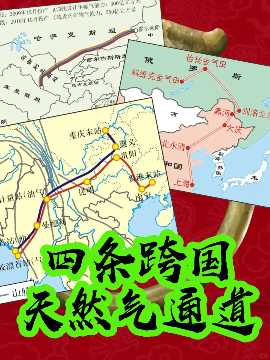 三条陆上天然气管道，供应41%的国内需求量