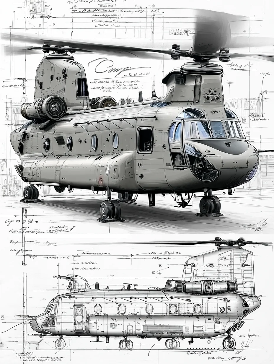 CH-47支奴干纵列双旋翼直升机|线条之美