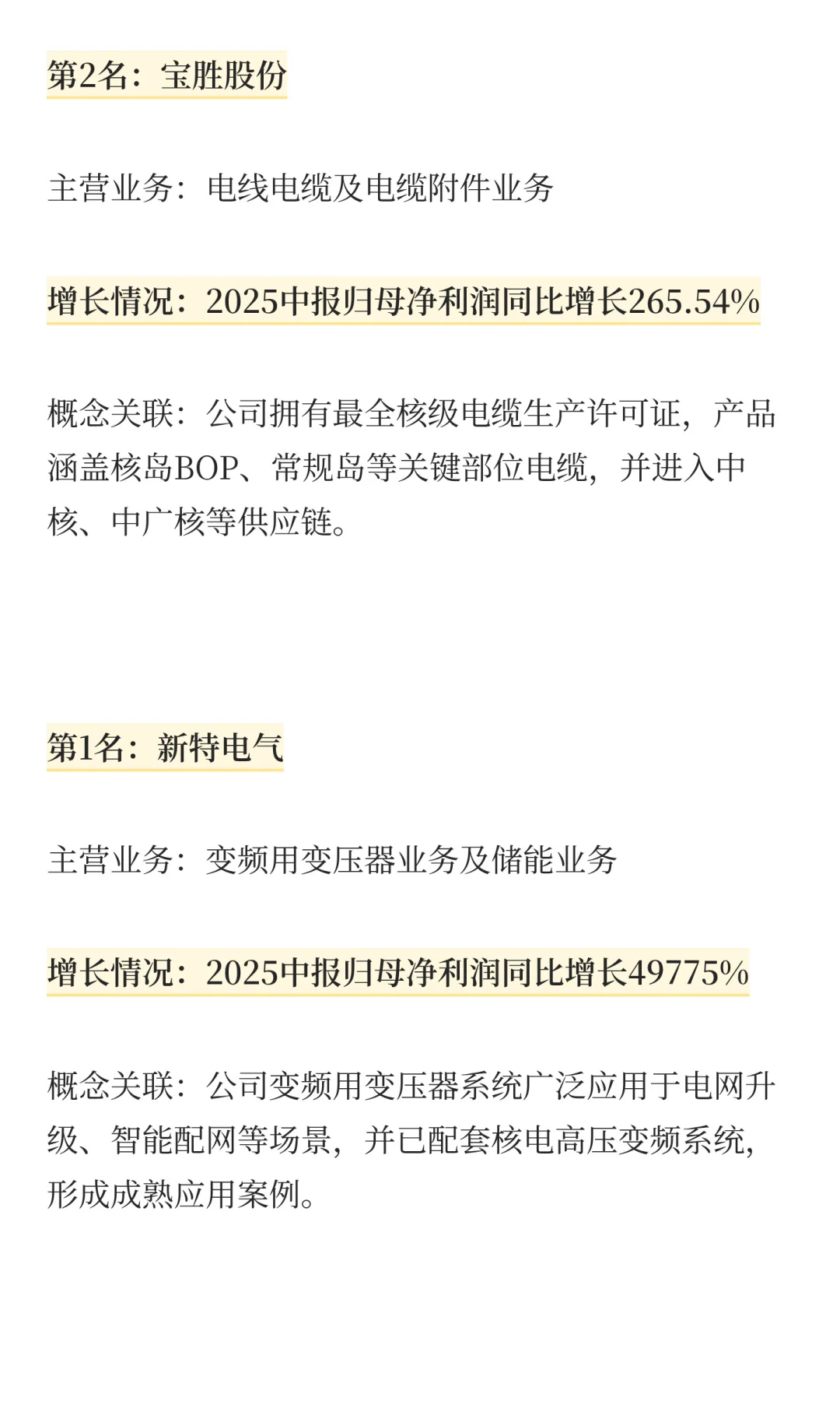 核电+电网设备，成长最快的10家公司