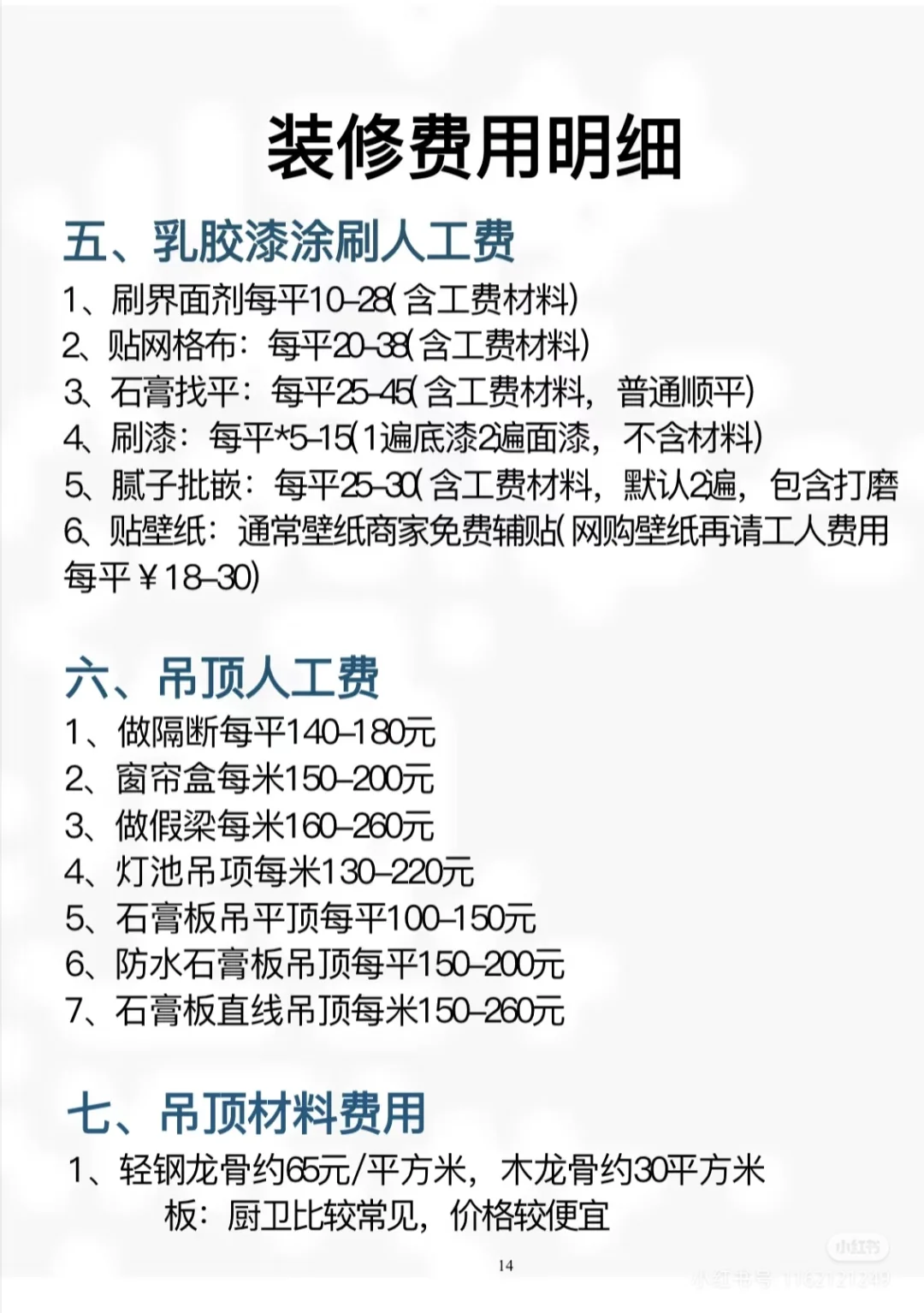 装修费用明细 且存待考证