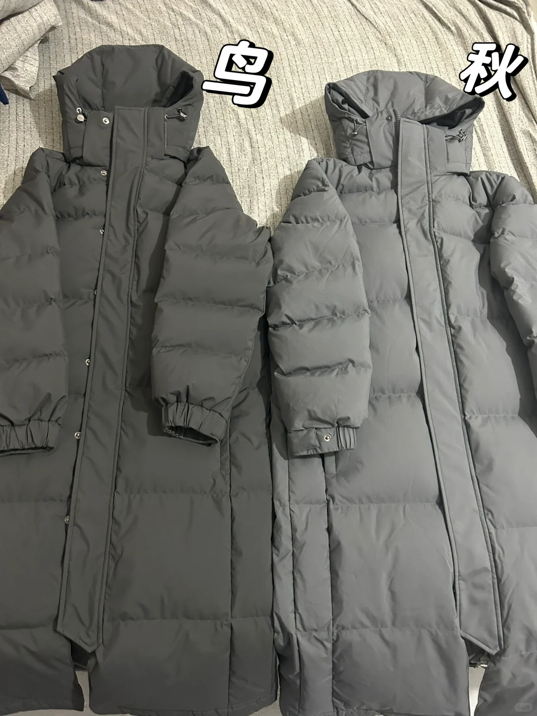 长款羽绒服鸟鸟和秋秋已经到货，细节对比