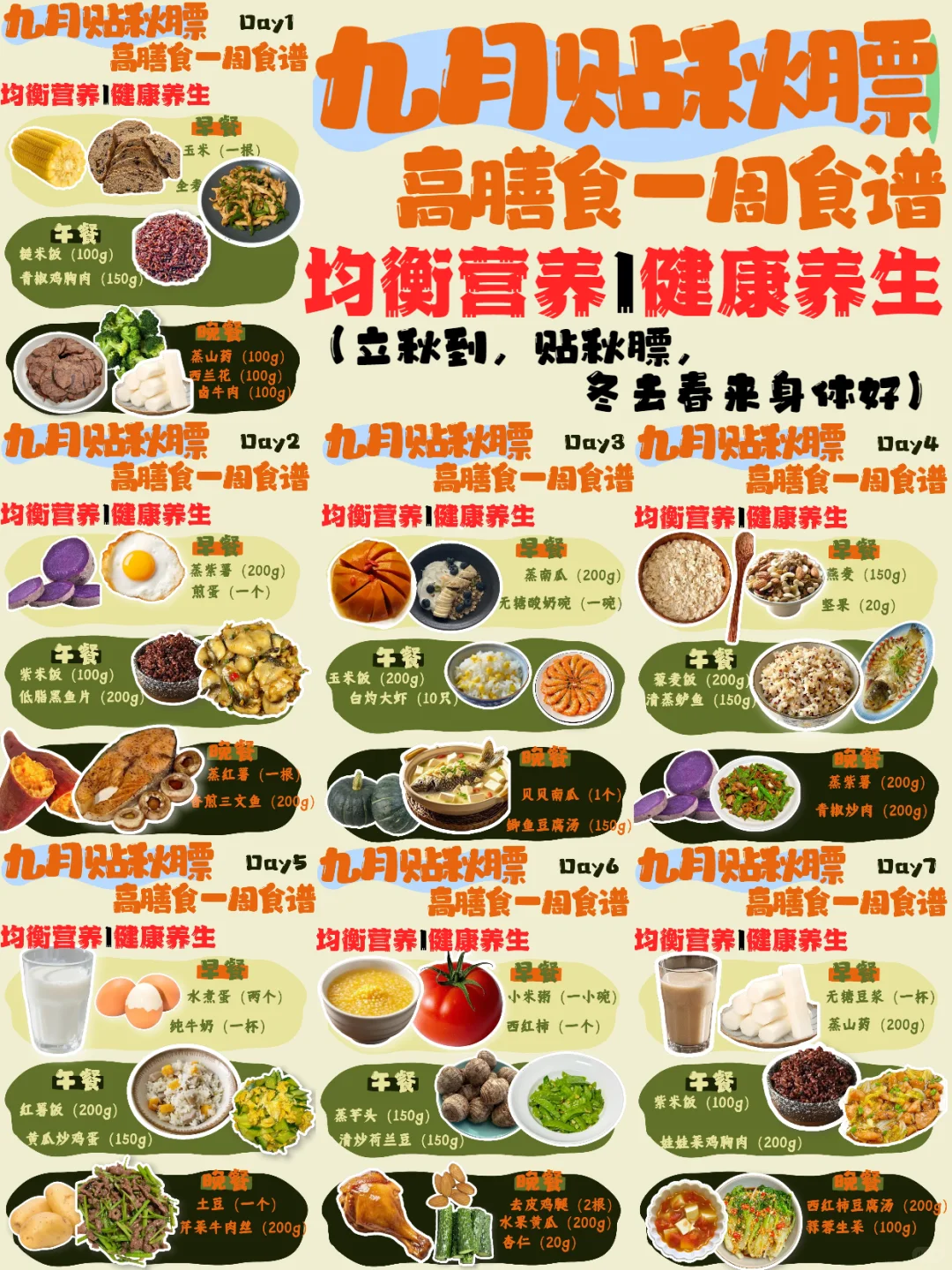 九月要贴秋膘啦！高膳食纤维一周食谱来啦！