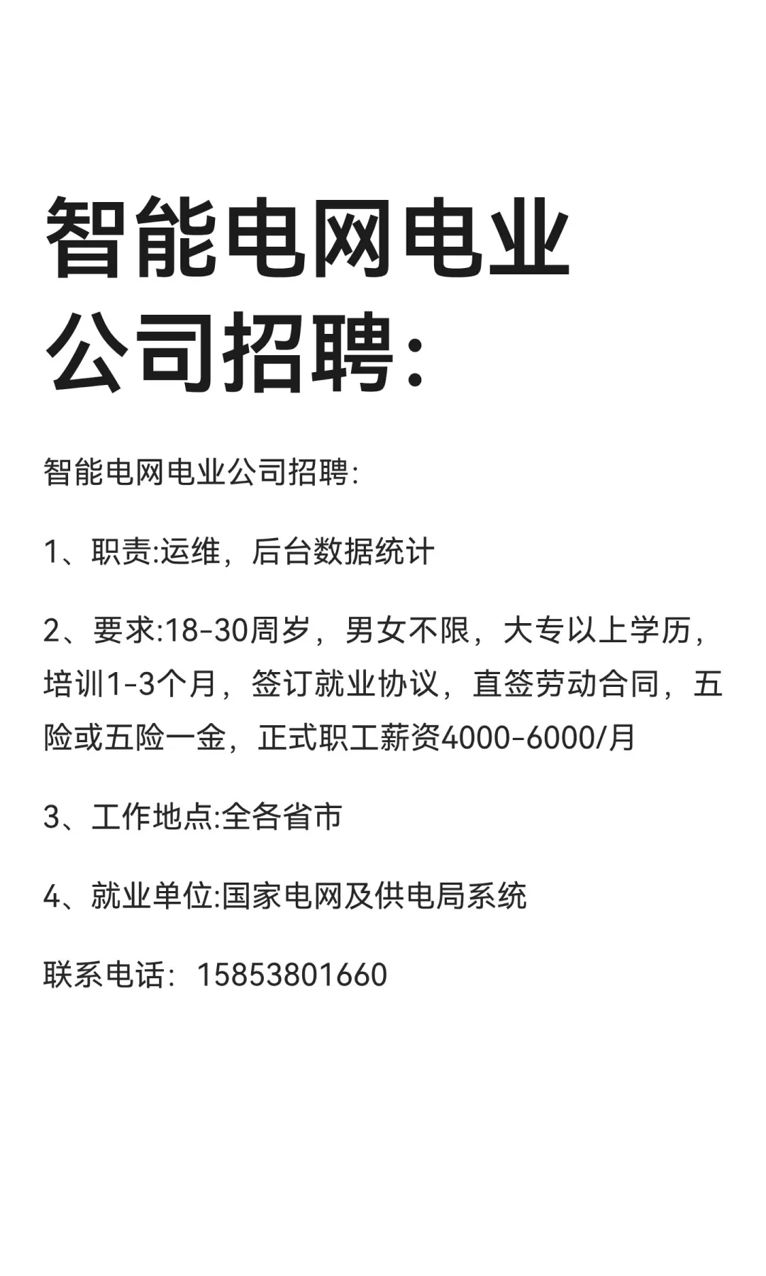 智能电网电业公司招聘：