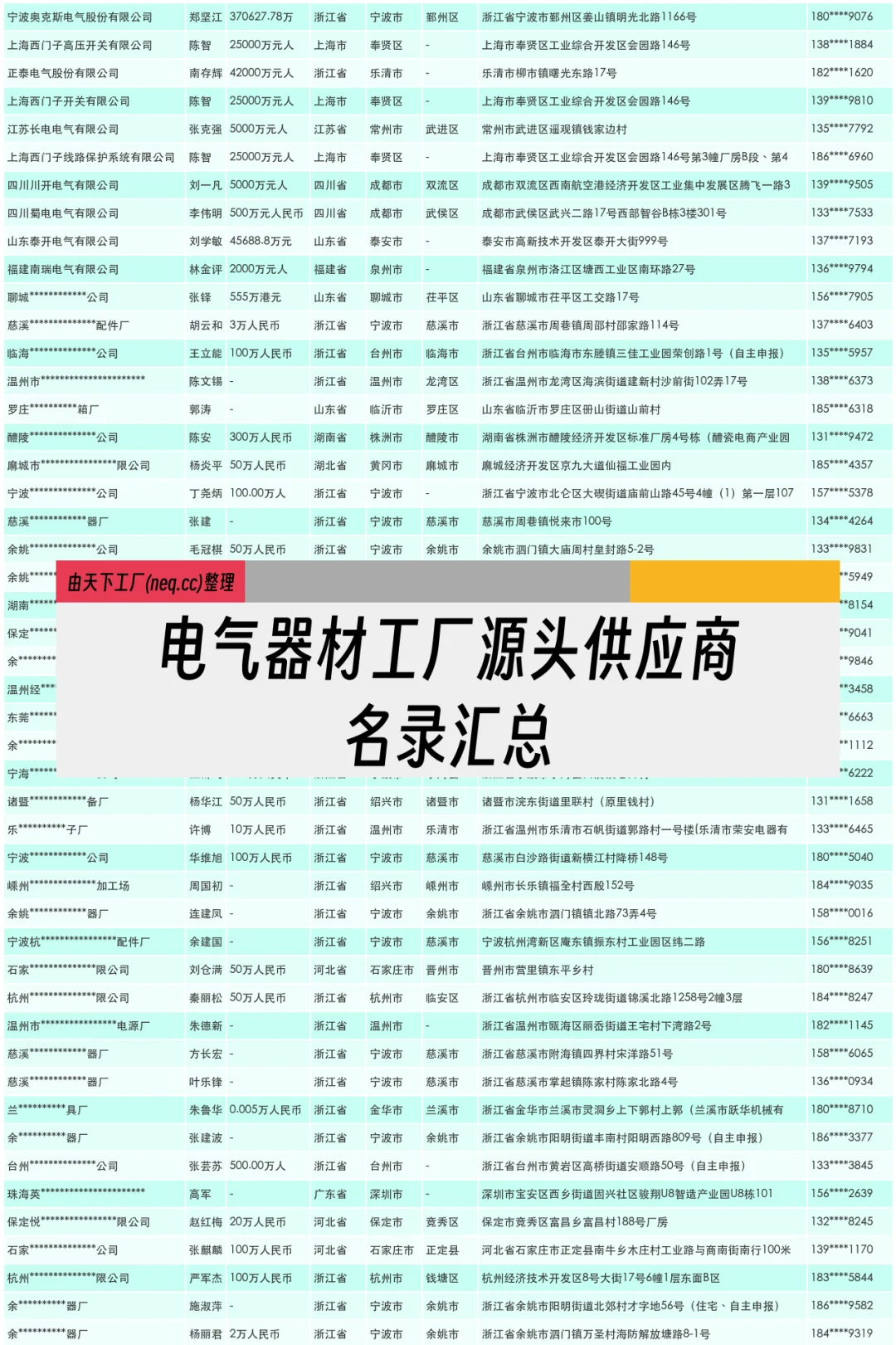 电气器材工厂源头供应商名录汇总