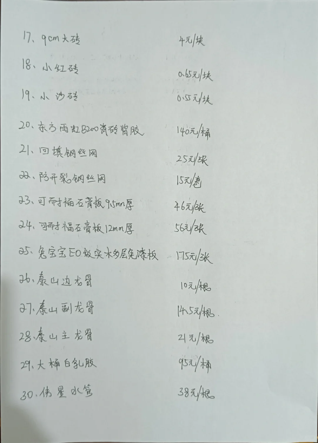 2024年深圳装修硬装辅料报价