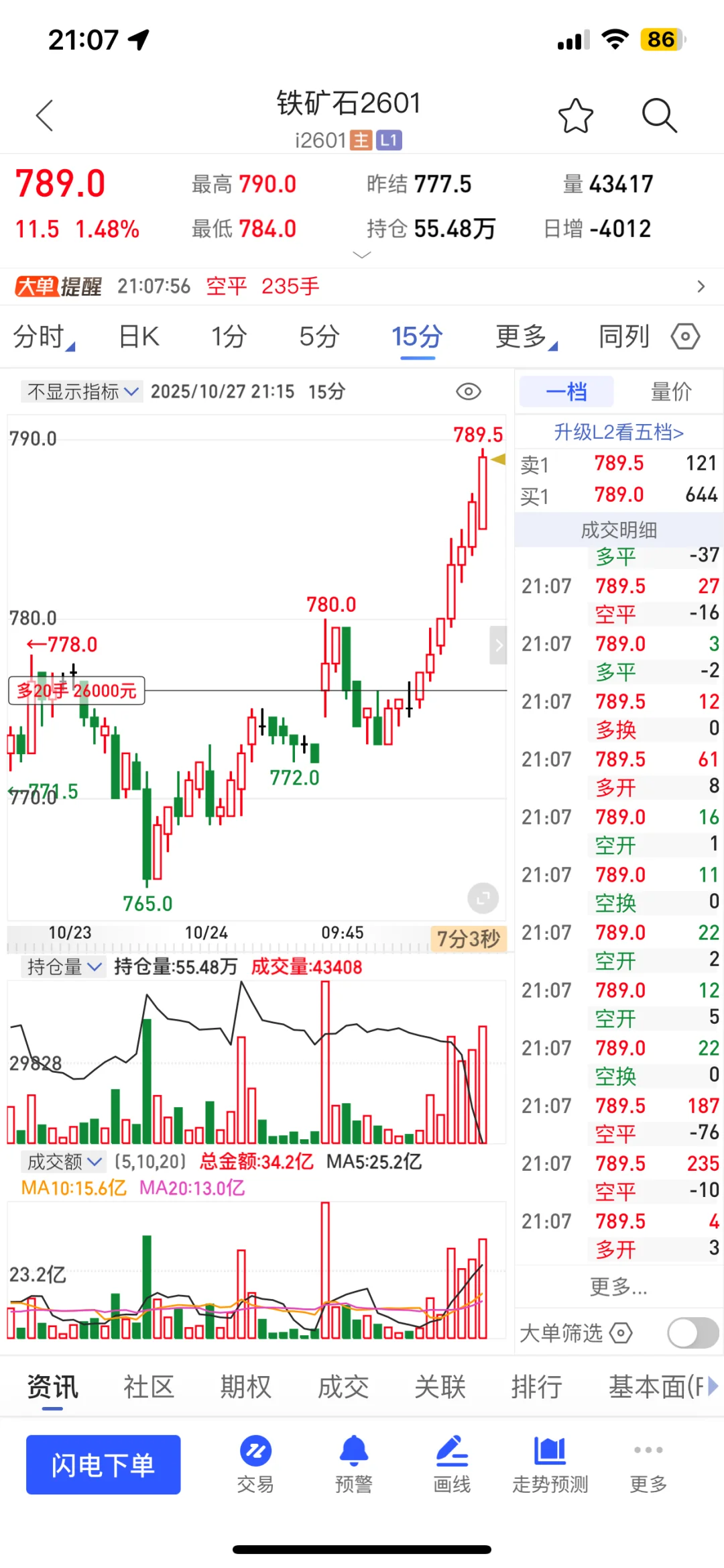 10.27铁矿石实录！AI指标教我见好就收不贪心