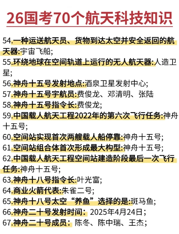 国考中常考的航天知识！！